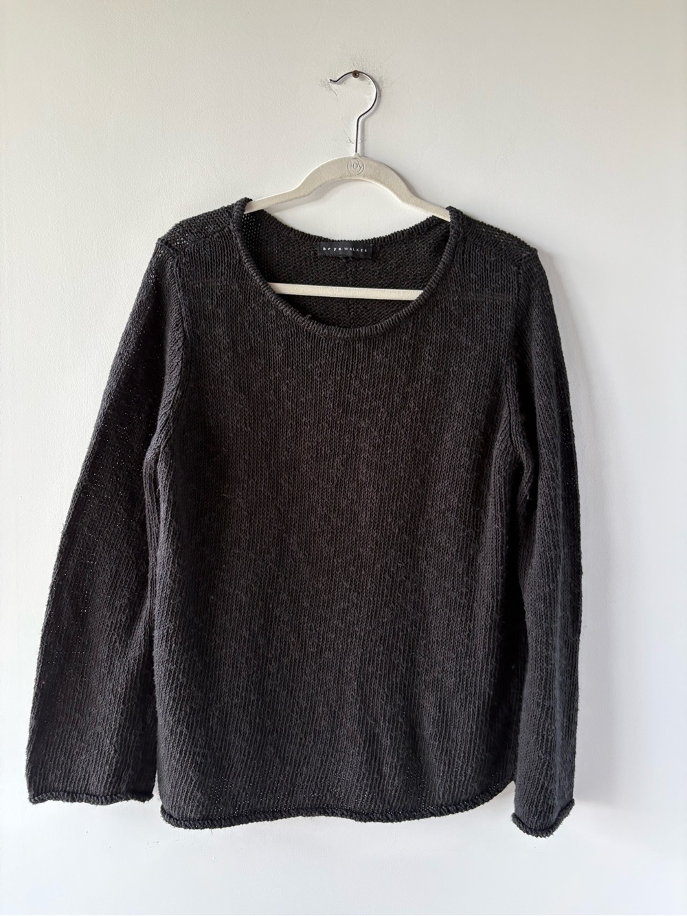 Bryn Walker Black Cotton Linen Heavyweight Knit Sweater Scoop Neck Lagenlook